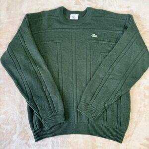 Lacoste 90s Men's Green Knit Crewneck‎ Sweater Alligator Logo Textured Size 3